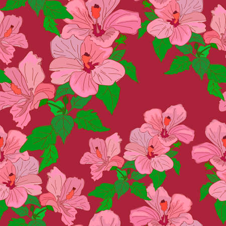 Flowers Red Colorful Seamless Pattern Background Vector Illustrationのイラスト素材