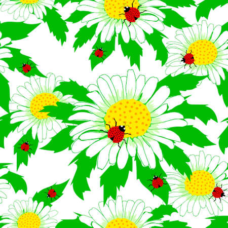 Ladybug Green Flower Seamless Pattern Vector Illustrationのイラスト素材