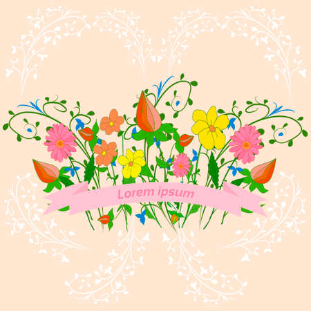 Flower Greeting Invitation Card Spring Summer Color Vector Illustrationのイラスト素材