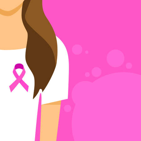 Woman Pink Ribbon Breast Cancer Awareness Female Flat Illustrationのイラスト素材