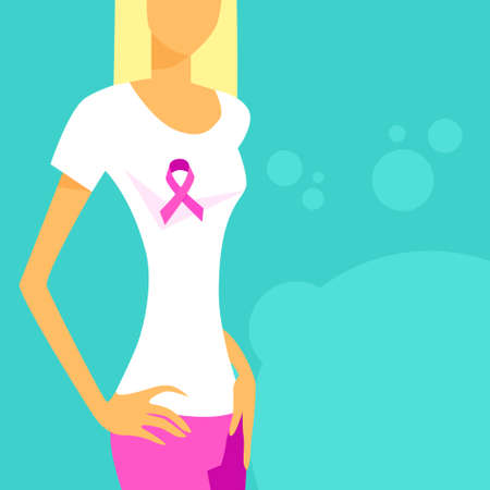 Woman Pink Ribbon Breast Cancer Awareness Female Flat Illustrationのイラスト素材
