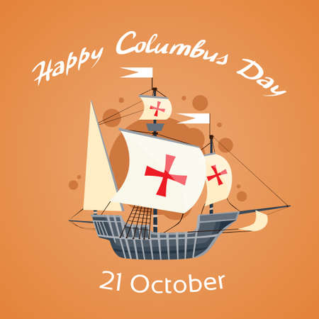 Happy Columbus Day Ship Holiday Poster Flat Illustrationのイラスト素材