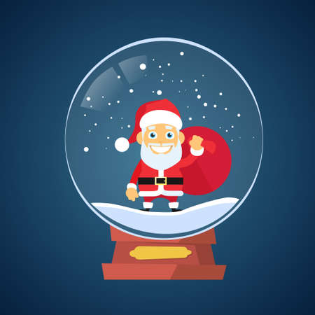 Santa Claus Cartoon Wish Glass Ball Christmas Holiday Winter Snow Flat Vector Illustrationのイラスト素材