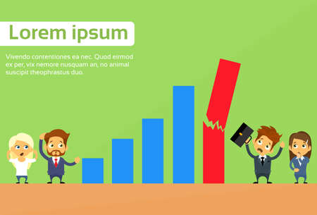Business People Group Fall Down Financial Bar Chart Crisis Concept Flat Vector Illustrationのイラスト素材