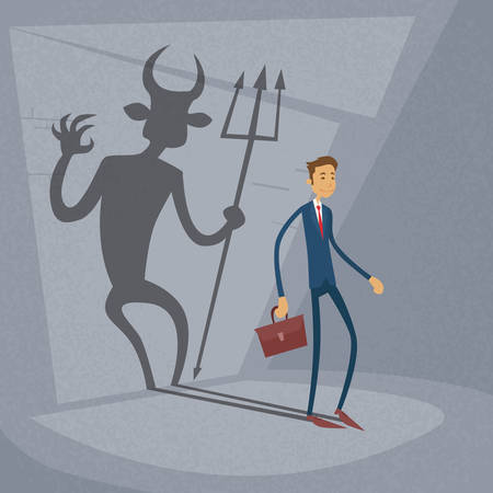 Businessman With Demon Shadow Wall Behind Business Concept Vector Illustrationのイラスト素材
