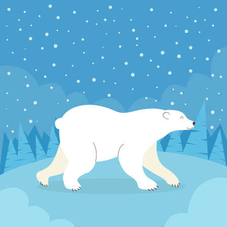 Cartoon Polar White Bear Winter Cold Forest Colorful Flat Retro Vector Illustrationのイラスト素材