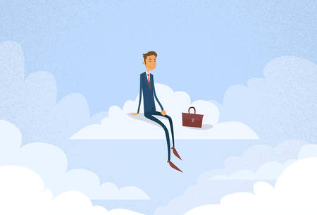 Businessman Sitting on Cloud Concept Flat のイラスト素材