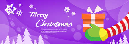 Merry Christmas Santa Claus Hands Hold Gift Box Greeting Card New Year Present Flat Illustrationのイラスト素材