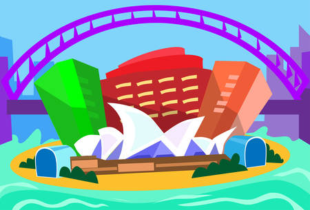 Sydney Abstract Skyline City Skyscraper Silhouette Flat Colorful Illustrationのイラスト素材