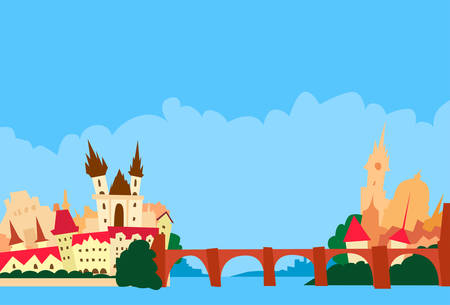 Prague Czech Republic Abstract Skyline City Skyscraper Silhouette Flat Colorful Illustrationのイラスト素材