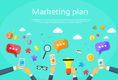 Digital Marketing Plan Creative Team Flat Vector Illustrationのイラスト素材