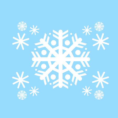 Snowflake White Flat Icon Over Blue Winter Background Vector Illustration