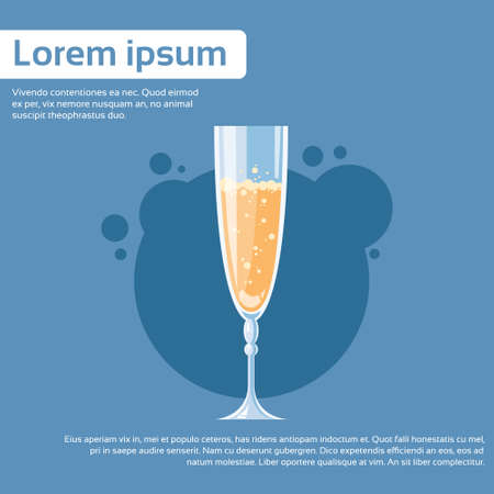 Glass of Champagne Wine Toast Flat Vector Illustrationのイラスト素材