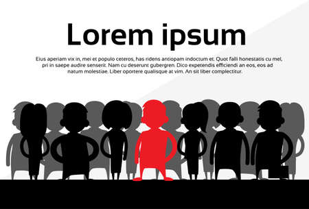 Red Businesswoman Silhouette, Black Business People Cartoon Group Team Concept Vector Illustrationのイラスト素材