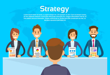 Businesspeople Show Finance Graph, Business Conference Meeting People Group Presentation Flat Vector Illustrationのイラスト素材