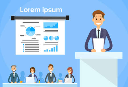 Businesspeople Group Concerence Meeting Financial Graph Flat Vector Illustrationのイラスト素材