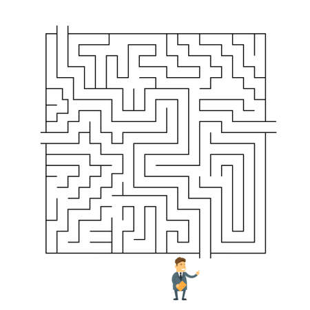 Businessman Labyrinth Choosing Path Way Challenge Flat Vector Illustrationのイラスト素材