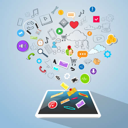 Tablet Computer Concept Doodle Hand Draw Icon Sketch Flat Vector Illustrationのイラスト素材