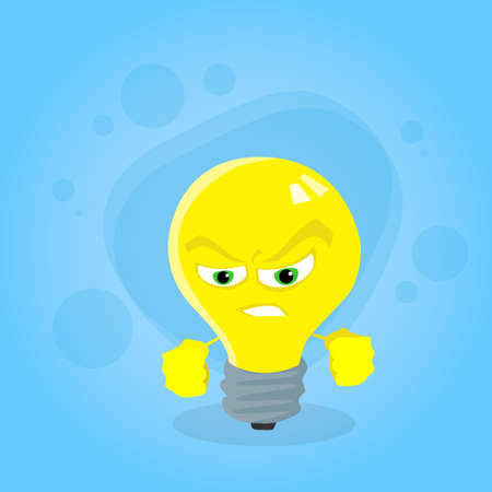 Angry Light Yellow Bulb Face Cartoon Character Negative Emotion Concept Flat Vector Illustrationのイラスト素材
