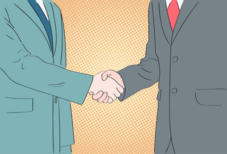 Handshake Business People Pop Art Hands Shake Retro Vector Illustrationのイラスト素材