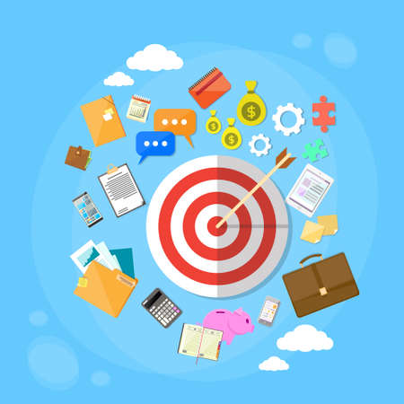 Target Arrow Get Aim Concept Web Marketing Application Flat Icon Set Vector Illustrationのイラスト素材