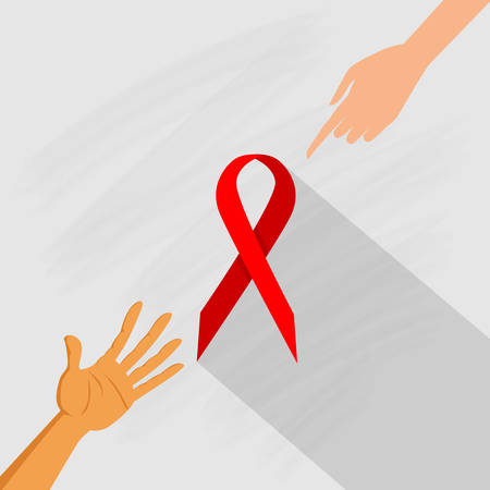 Hand Hold Red Ribbon World AIDS Day Awareness Concept Vector Illustrationのイラスト素材