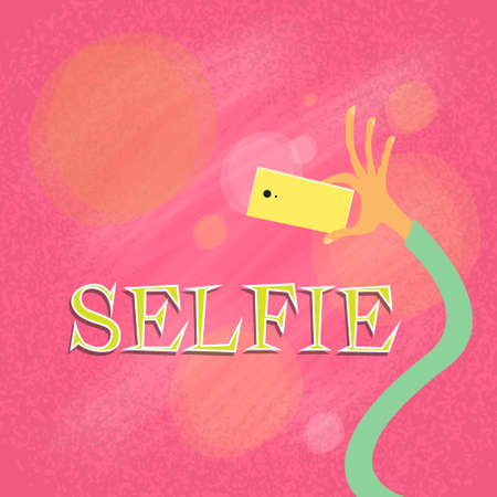 Hand Selfie Photo Hold Colorful Smart Phone Take Self Portrait Picture Concept Flat Illustrationのイラスト素材