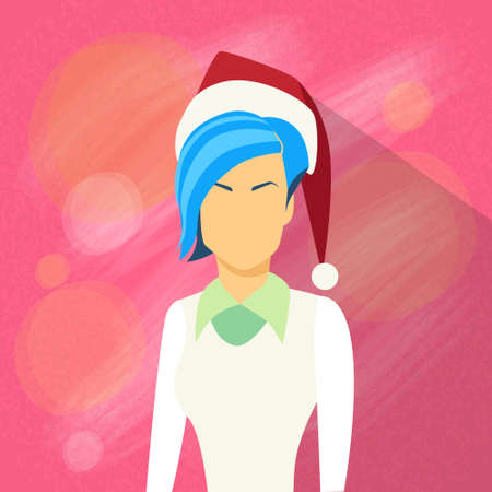Businesswoman Profile New Year Christmas Holiday Red Santa Hat Avatar Female Portrait Flat Vector Illustrationのイラスト素材