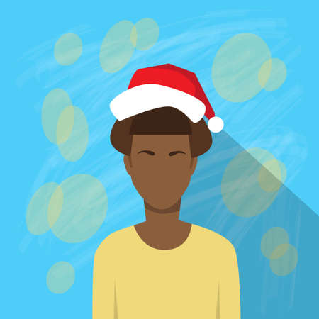 Profile Icon African American Female New Year Christmas Holiday Red Santa Hat Avatar Portrait Casual Person Face Flat Design Vector Illustrationのイラスト素材