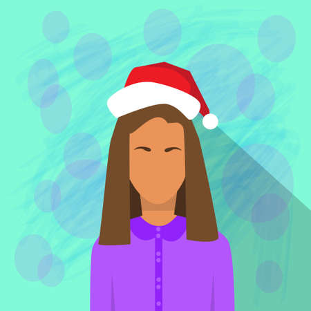 Profile Icon African American Female New Year Christmas Holiday Red Santa Hat Avatar Portrait Casual Person Face Flat Design Vector Illustrationのイラスト素材