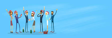 Businesspeople Celebrate Merry Christmas And Happy New Year Business People Santa Hat Copy Space...