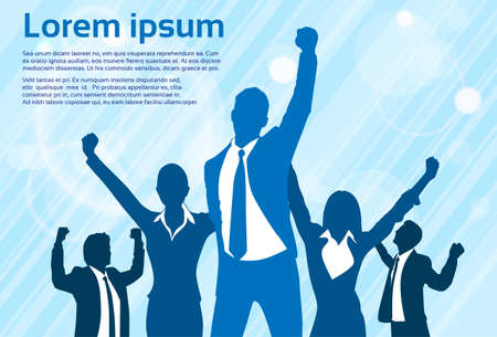 Business People Celebration Silhouette Hands Up, Businessmen Concept Winner Success Vector Illustrationのイラスト素材