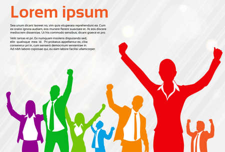 Business People Celebration Colorful Silhouette Hands Up, Businesswoman Concept Winner Success Vector Illustrationのイラスト素材