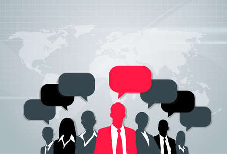 Business People Group Silhouette Speech Chat Bubbles Communication Concept Red Black Vector Illustrationのイラスト素材