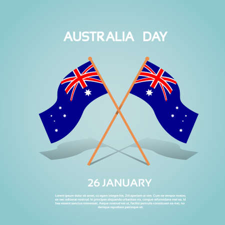 Australia National Two Flag Waving Flat Vector Illustrationのイラスト素材