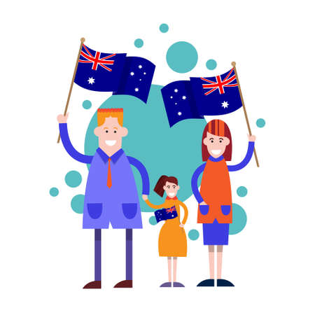 Australia Day National Flag Family Kids Vector Illustrationのイラスト素材