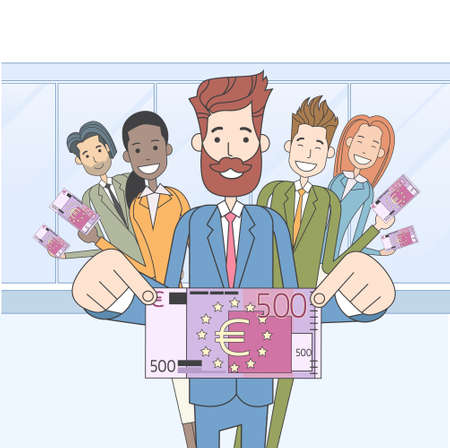 Business People Group Hold Five Hundred Euro Banknote Concept Finance Investment Vector Illustrationのイラスト素材