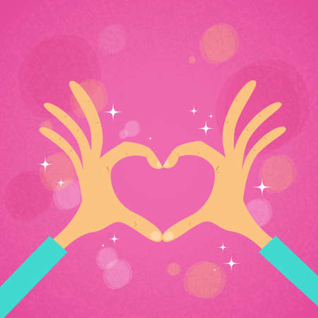 Hands Heart Shape Pink Background Vector Illustrationのイラスト素材