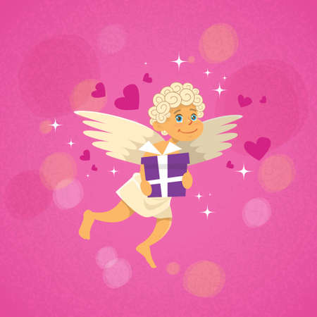 Valentine's Angel Cupid With Present Saint Valentine Holiday Vector Illustrationのイラスト素材