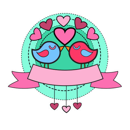 Bird Couple Holding Heart Shape Greeting Card Valentine Day Vector Illustrationのイラスト素材