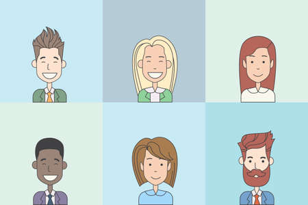 Business People Face Profile Icon Man Woman Doodle Vector Illustrationのイラスト素材