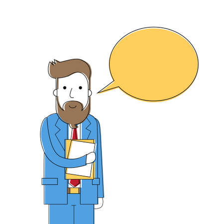 Bearded Business Man Chat Box Dialog  Businessman Talk Hold Folder Vector Illustrationのイラスト素材