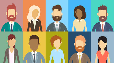 Profile Avatar Set Icon Business People, Portrait Businesspeople Collection Face Flat Vector Illustrationのイラスト素材