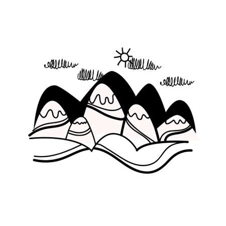 Mountains Peaks View Sketch Simple Line Vector Illustrationのイラスト素材