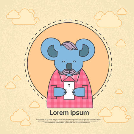 Funny Koala Holding Smart Cell Phone Vector Illustrationのイラスト素材