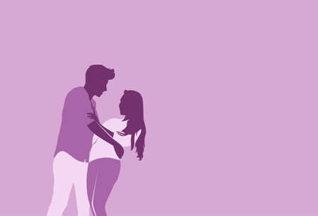 Silhouette Dancing Couple Lovers Embrace With Copy Space Flat Vector Illustrationのイラスト素材