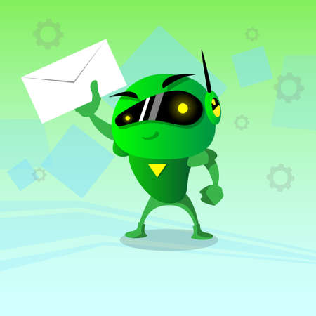 Robot Hold Envelope Email Inbox Message Business Send Mail Technology Flat Illustrationのイラスト素材