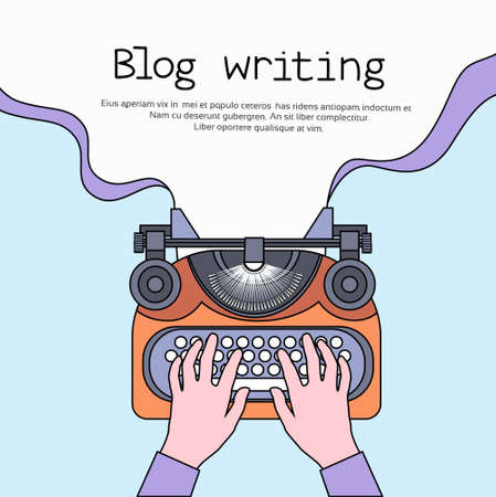 Hands Typing Text Blog Typewrite Copy Space Top Angle View Thin Line Illustrationのイラスト素材