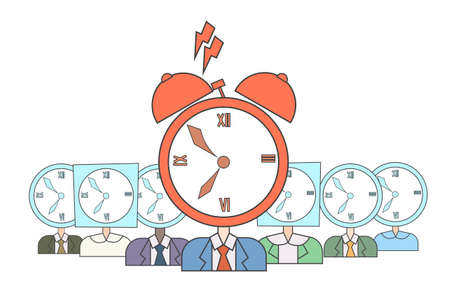 Business People Group Clock Alarm Head Deadline Concept Illustration
