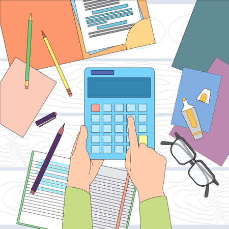 Calculator Business Man Hand Office Desk Accountant Vector Illustrationのイラスト素材